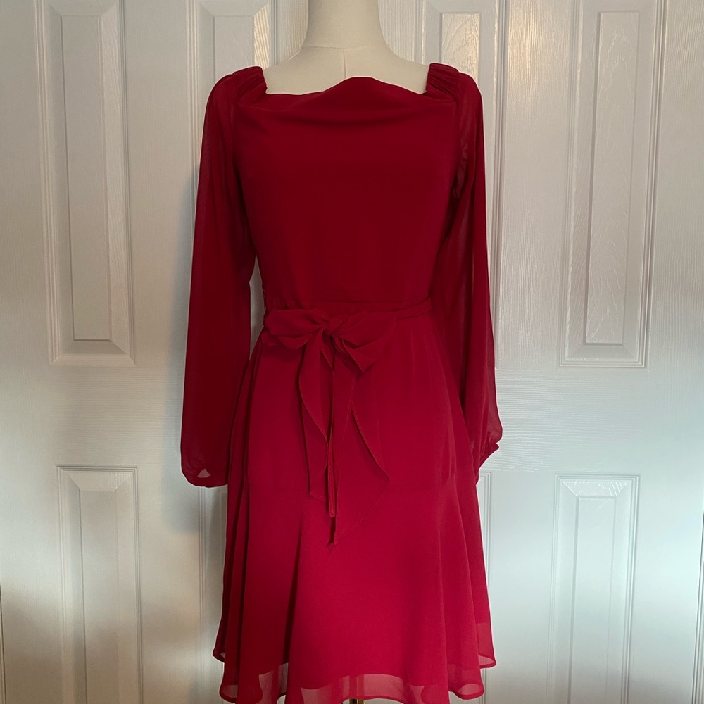 Le Chateau Ruby Long Split Sleeve Dress, can be worn off shoulders